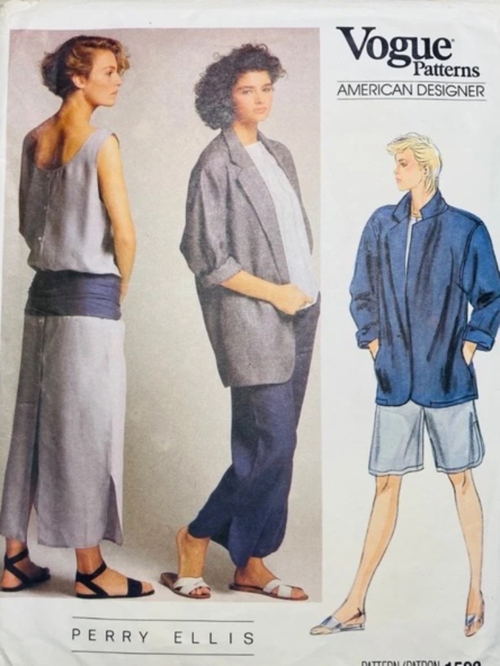 UNCUT Vintage 80s Vogue 1522 Designer Perry Ellis jacket dress top pants shorts